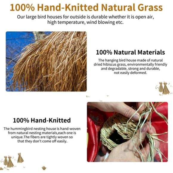 Gute Hummingbird Houses for Outside Hanging, Natural Grass Hanging Bird Hut - Picture 4 of 7